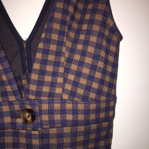 Navy & Tan gingham overall dress - Picture 3 of 5